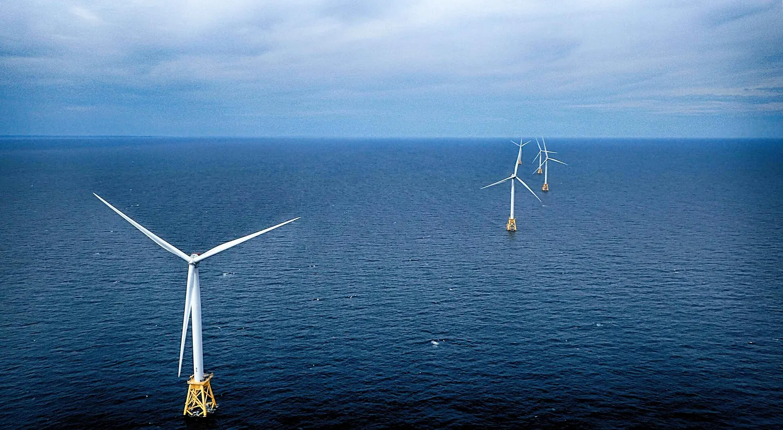 Aerial view of the Block Island offshore wind farm off Rhode Island