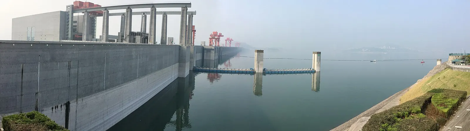The upstream side of the Three Gorges Dam on the Yangtze River, China
