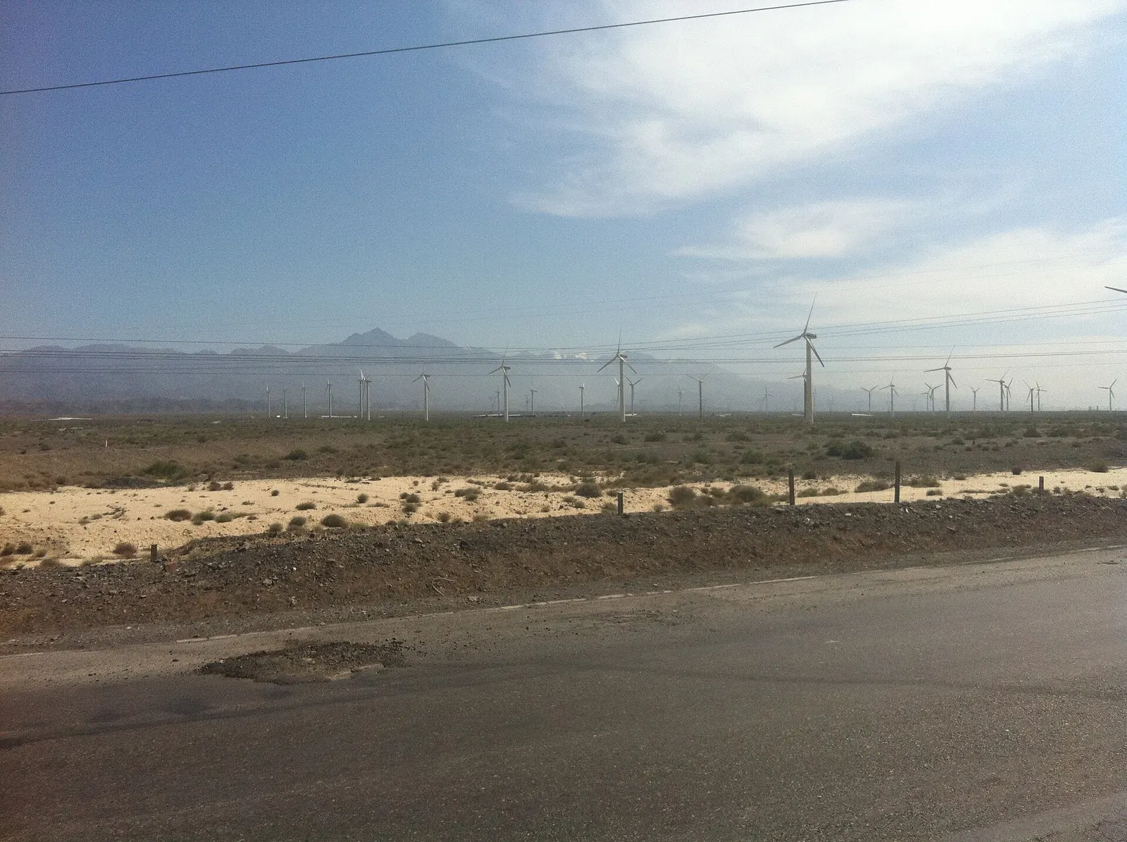 A wind farm beside Highway G312 in Xinjiang, China